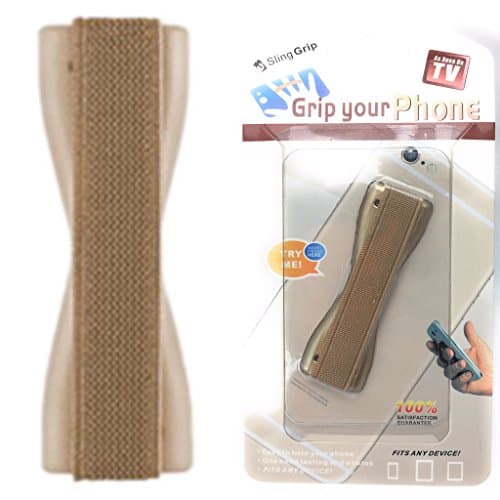 Grip Your Cell Phone Ultra Slim Grip for Smartphone, iPhone, Mini Tablet Hold your Device with just a Finger - Secure Grip for Text, Photos and Selfies by Sling Grip (Gold)