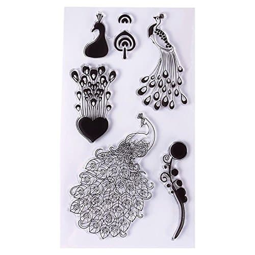 Indexu Different Patterns Combined DIY Transparent Rubber Stamp Seal Peacock