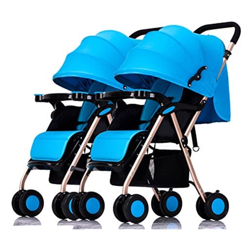 Whchiy Detachable Twin Double Stroller High Landscape Tandem Stroller for 0-36 Months (Blue)