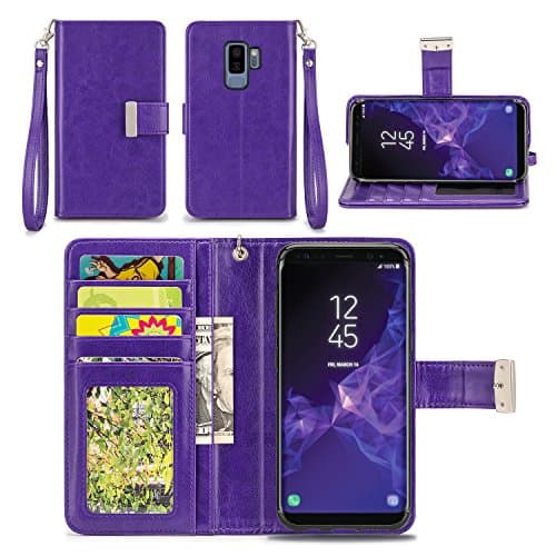 Samsung Galaxy S9 Plus Case - IZENGATE [Classic Series] Wallet Cover PU Leather Flip Folio with Stand (Purple)