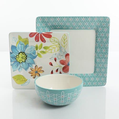 Dinnerware set by Laurie Gates Stoneware Dishes set Durastone ceramic plates set 12 piece, Turquiose