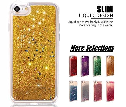 iPhone 7 (4.7") 3D Liquid Glitter Quicksand Case, Luxury Liquid Floating Bling Glitter Sparkle Creative Design Protective Soft TPU Case Cover For iPhone 7 (Gold)