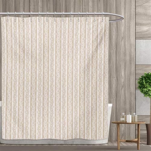 smallfly Ivory Patterned Shower Curtain Victorian Swirls in Striped Pattern Baroque Style Renaissance Inspirations Artsy Image Shower Curtain Collection by 36"x72" Cream Tan