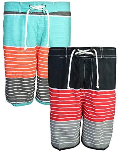 Quad Seven Boys\' Swim Trunks, 2-Pack Set (4, Charcoal-Orange/Grey-Red)'