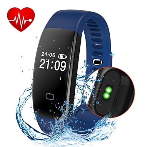 Fitness Tracker, Activity Tracker Smart Band Wireless Watch Bluetooth 4.0 Wristband Waterproof IP67 Bracelet with Heart Rate Monitor, pedometer, Calories track, Sleep monitor (Blue)