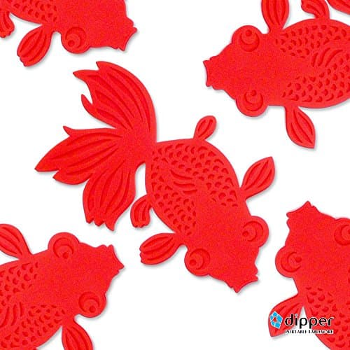 dipper Goldfish Coaster Drink Silicon Cup Mat Beverage Placemat Set of 5 Made in Taiwan Comes With BoxCave Microfiber Cleaning Cloth (Red)