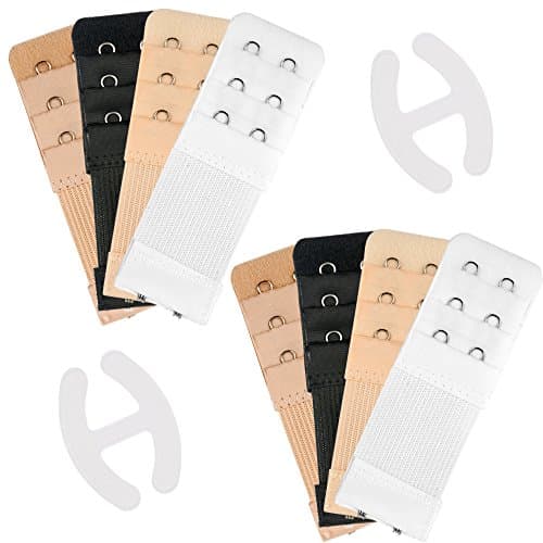 Bra Extenders,8pcs Cotton Bra Strap Extensions with 2 Bra Clips, 3 rows 2 Hooks