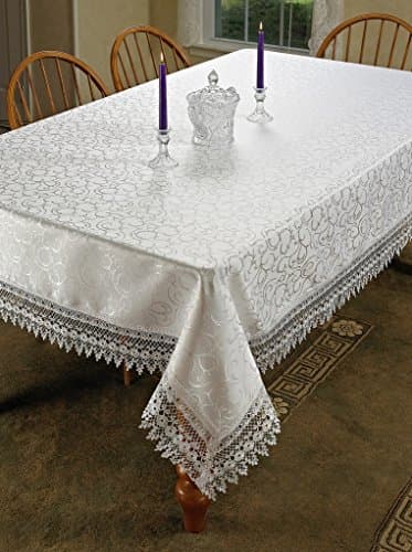 Flower Bow tablecloths, 70 in x 180 in, White