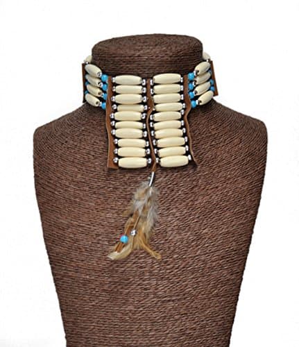 Beige Tribal Native American Choker with Feathers