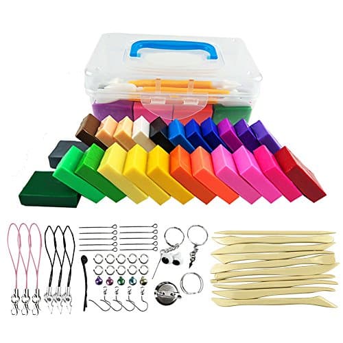 HTOYES Polymer Clay Oven Bake 24 Blocks with 10 Plastic Sculpting Tools and 44 Accessories All in One Box