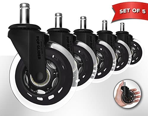 POP GLIDER Premium Office Chair Caster Wheels Replacement (Set of 5) - 3" Heavy Duty Rollerblade Style - Smooth Rolling - Ideal for All Floors Including Hardwood - Universal Fit