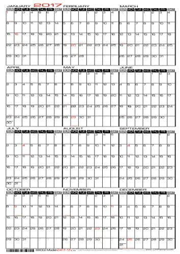 24" x 17" Medium Wet Erase - Yearly 2017 Wall Calendar - Laminated Vertical Planner (2417-17v)