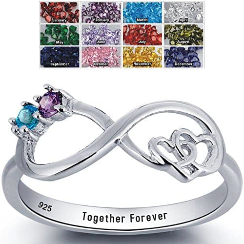 Sterling Silver Infinity Promise Ring 2 Birthstones + 1 Engraving Customized and Personalized