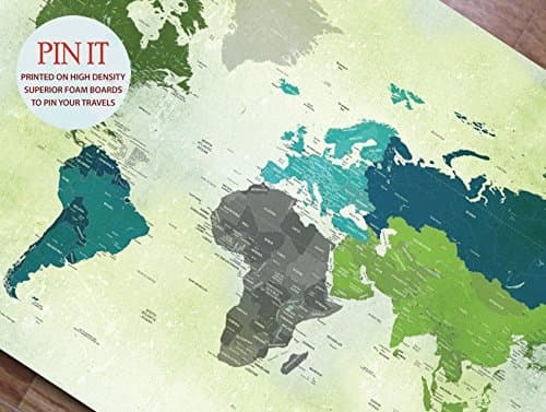 Paper Anniversary Gift, World Map Mounted on Foam Board, Push Pin Map, World Travel, Honeymoon, Gift for Retirement, 20X30 Inches, Personalized