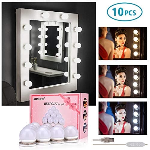 Vanity Mirror Lights, Hollywood Style Makeup Light LED with 10 Dimmable Light Bulbs, 3 Colors and 10 Levels Brightness, USB Powered Lighting Fixture Strip for Makeup Vanity Table Set in Dressing Room