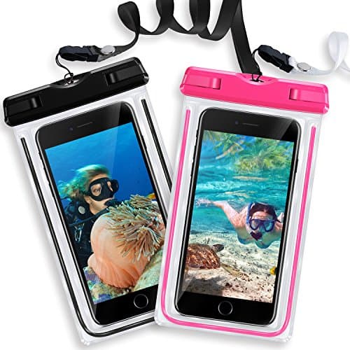 Waterproof Phone Pouch Case, Clear Universal Waterproof Phone Pouch Case, Dry Bag, Canjoy 2 Pack Transparent Snowproof Dirtproof for iPhone 7 6 6S Plus SE 5S 5C, Samsung Galaxy S8, S7 S6(Black Pink)