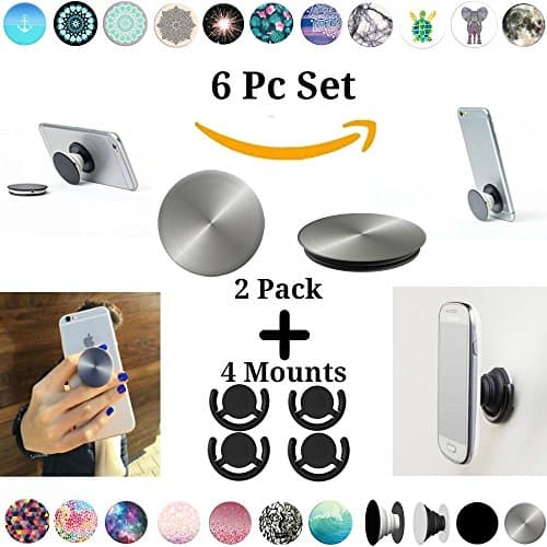 Pop Phone Grip Phone Grip Set (6 Piece) with 2 Piece Tablet Cell POP and 4 Universal Hands Free Mount - Silver