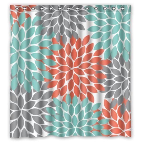 Hipster Orange Grey Green Dahlia floral Pattern Shower Curtains Polyester Waterproof 66" x 72"