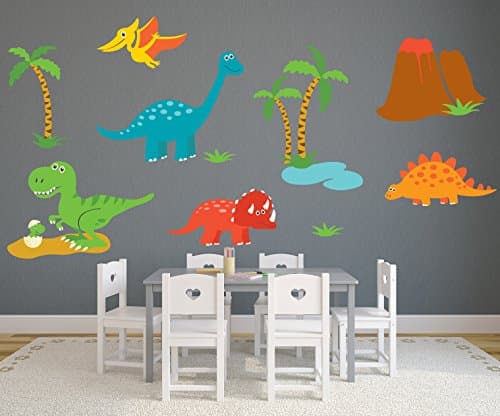 Dinosaur Theme Wall Decal - Nursery Wall Decals - Baby Room Wall Decor - Dinosaur Stickers - Pinkie Penguin (60w X 40h)