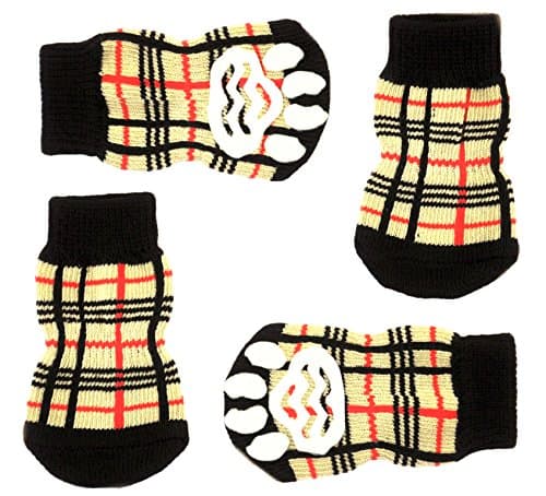 Posch Pet Socks for Small and Medium Breed Dogs. Anti-Slip Knit Socks with Traction Soles for Indoor Wear. Slip On Paw Protectors. (XS, Brown)