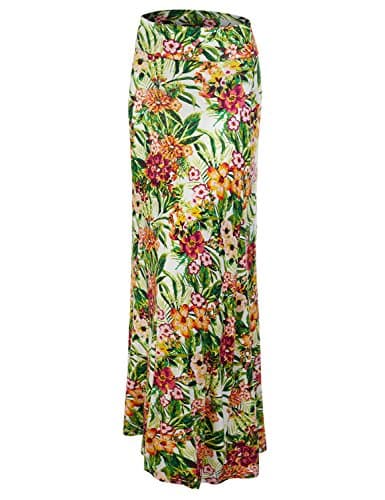 LA BASIC Womens Allover Tie-dye Stretch Maxi Skirts FLORALBERRY L - Made In USA