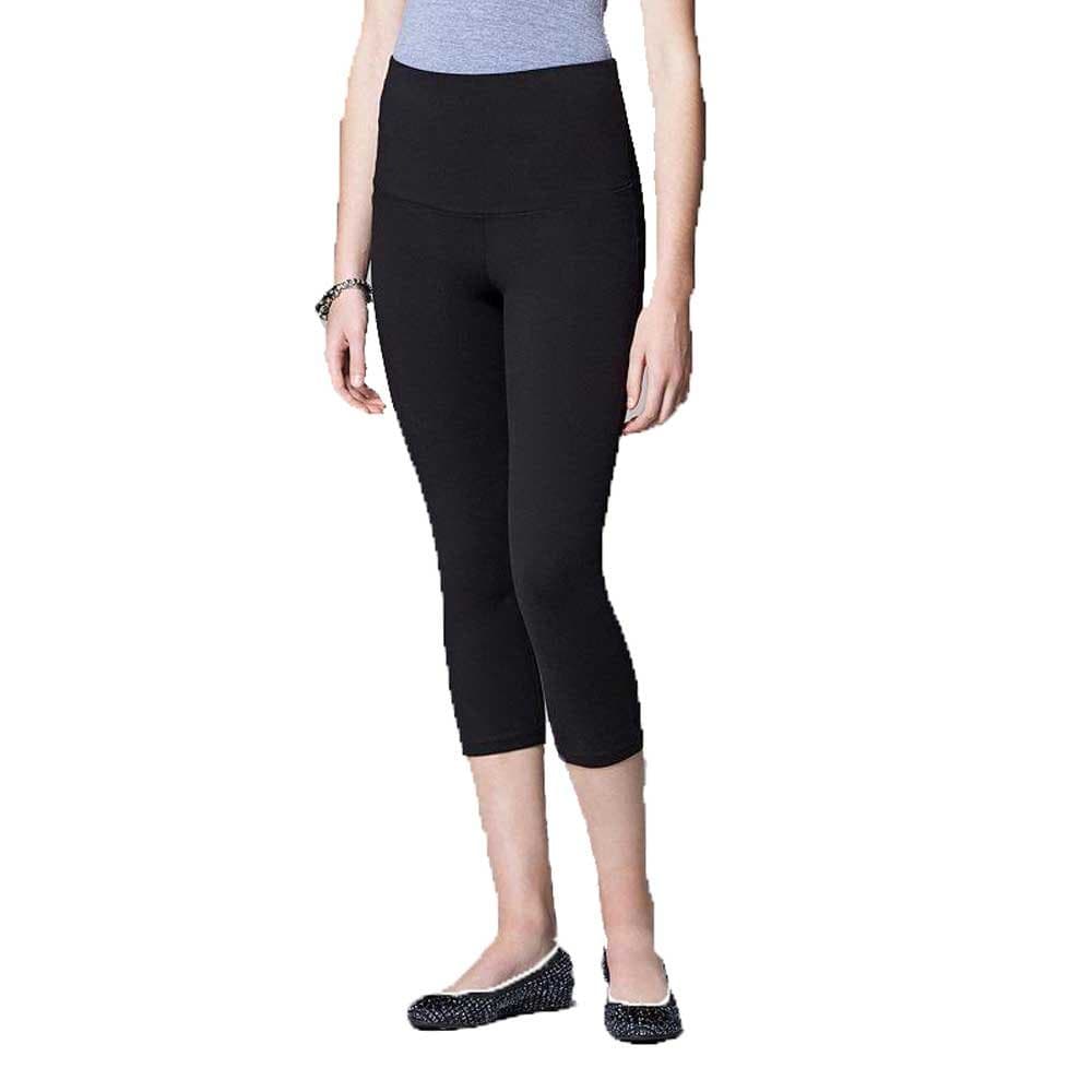Simply Vera Wang High-Waisted Mesh Panel Shaping Capri Leggings,Women Black S