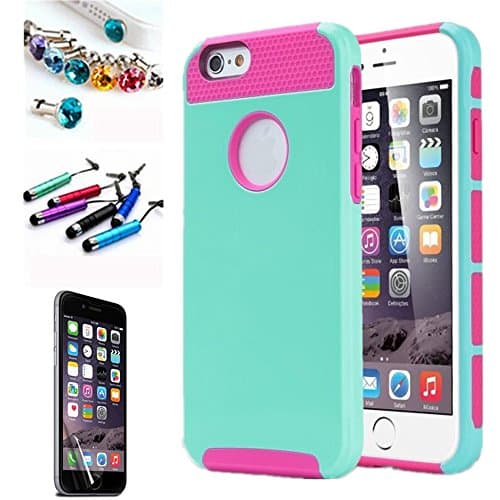 iPhone 6 Case (4.7 inch), G-i-Mall [Heavy Duty] [Hybrid Style] Case for Apple iPhone 6 4.7inch 2-Piece Style Hybrid Hard Cover (Green+Hot Pink)