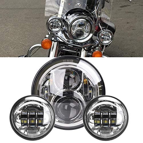 HOZAN Chrome 7" LED Headlamp with 4-1/2" LED Passing Lamp for Harley Road King Street Glide Electra Glide