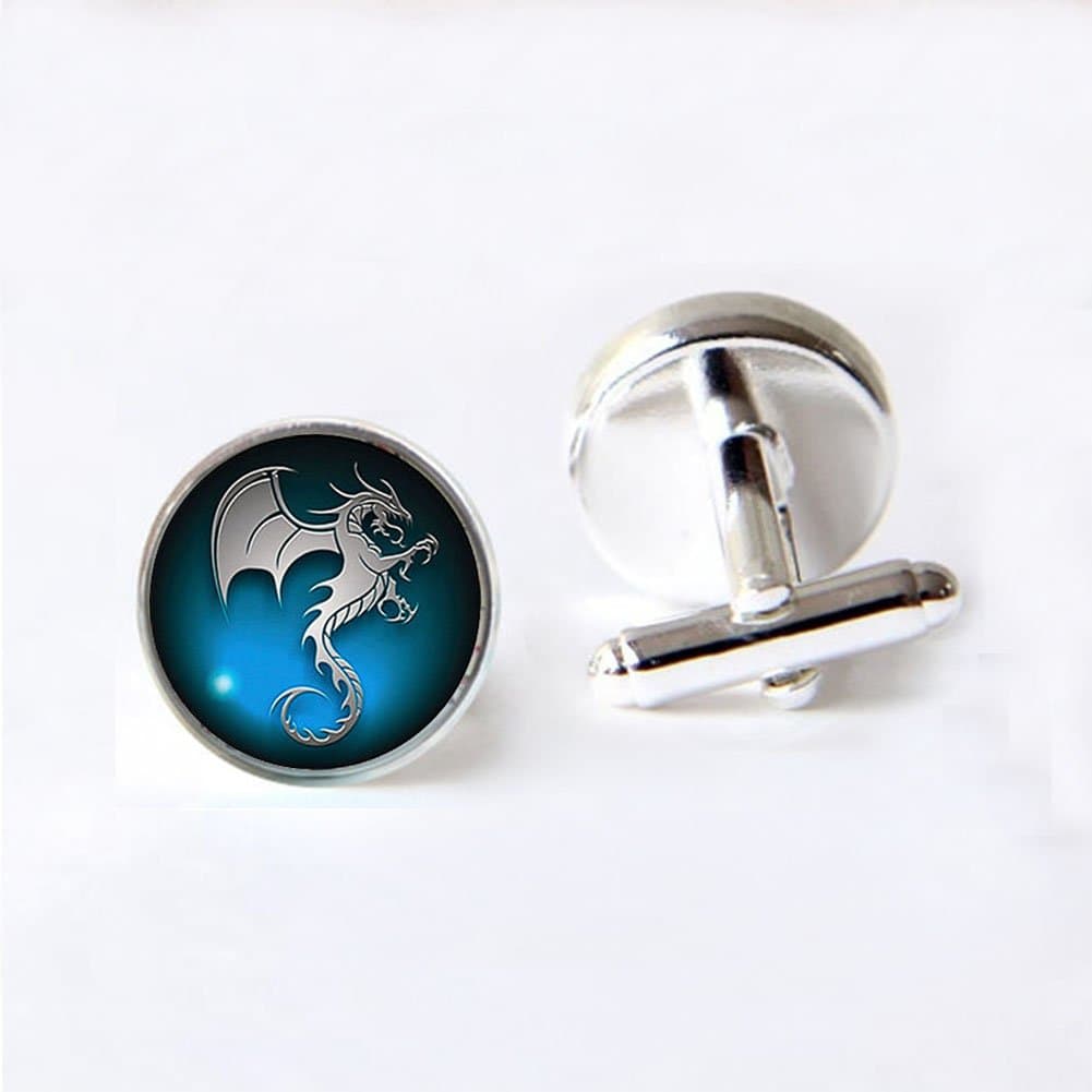 Custom Dragon Cufflinks, Personalized Cuff Links, Dragon Charm Gift Fantasy Blue Dragon Blue Cufflinks