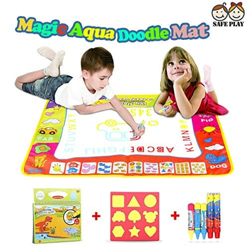 YUNCE Aqua Doodle Mat, Magic Water Drawing Mat with 4 Color Blocks for Baby Toys, Dinosaur Aqua Drawing Book with 5 Water Magic Drawing Pens, Educational Gift Water Doodle Mat Toddler Toys (3+ years)