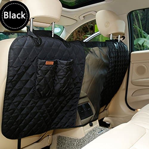 2 in 1 Waterproof Car Seat Back Protector &amp; Pet Net Barrier, Vehicle Traval Dog Barrier Kick Mat, Premium Fabric, 2 Pockets for Bottles or Pet Toys (Balck)