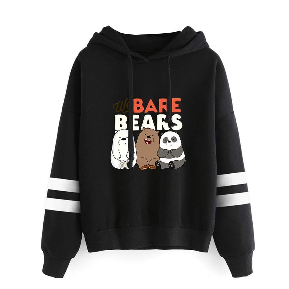 Gogofuture We Bare Bears Pullover Cozy Sweater Simple Printed Hooded Sweatshirt Casual Hooded Pullover Popular Sweatshirt