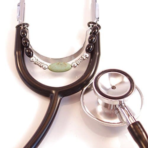 Beaded Stethoscope Charm Turquoise and Black with Silver Accents