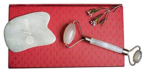 Jade Roller &amp; Gua Sha Scraper Set Massage Tool – Body &amp; Face – Natural Anti-aging Facial Roller Wrinkle Treatment &amp; Healing Therapy - Rejuvenate Skin – Gift Box by Heiwa