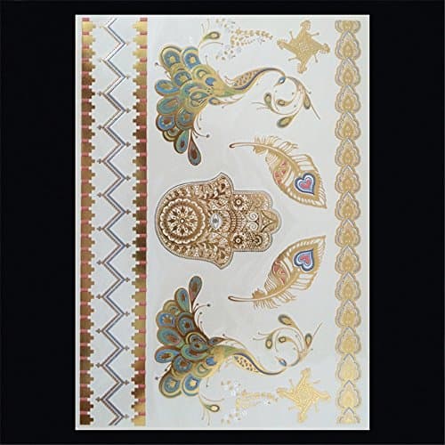 4 sheets Beautiful Metallic Tattoos - Over 50+ Stylish Designs - Silver, Black, and Gold Temporary Metallic Tattoos. Stylish Fake Shimmer Jewelry Including Bracelets, Necklaces,...