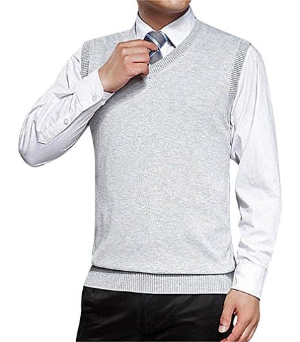 BAMan Men Cashmere Wool Mix V Neck Simple Elegant Solid Color Rib Cuff Vest, White L ,Manufacturer(XXL)