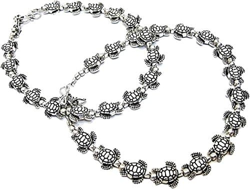 Chooz Designer Studio Tortoise German Silver Sterling Pair of Silver Anklet for Women