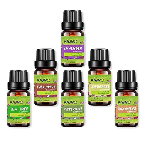 KIUNO Aromatherapy Essential Oils Set 100% Pure Therapeutic Grade Oils -Lavender, Peppermint,Lemongrass,Tea Tree,Eucalyptus,Frankincense Diffuser Oils, 6 count - 10 ml