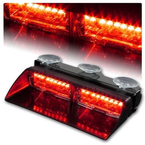 Sporthway 16 LED High Intensity LED Law Enforcement Emergency Hazard Warning Strobe Lights For Interior Roof / Dash / Windshield With Suction Cups (Red)