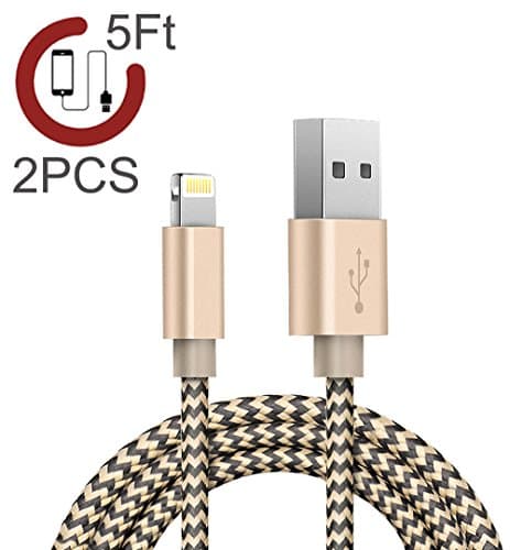 Lightning Cable,Zeuste Nylon Braided iPhone Cord Charging Cable (5Ft/1.5M),2 Pack - Gold