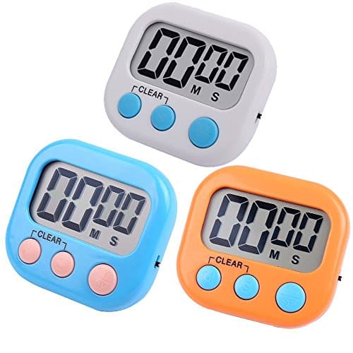 12 Pack (4 of each: ORANGE, BLUE, WHITE) Magnetic Digital Classroom/Kitchen Timer. ON/OFF Switch. Minute, Seconds Count Up and Countdown