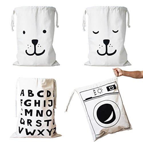 Wujee Canvas Toy Storage Bag - Clothes Gift Organizer Container - Space Saver Packing Bag for Home Office Travel (4PCS)