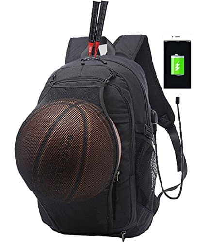 KEYNEW 15.6 inch Canvas Laptop Backpack with USB Charging Port Basketball Net