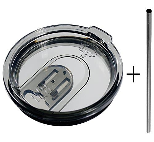 30 Ounce Yeti Replacement Lid with Spill Resistant Sliding Cover + FREE Stainless Steel Straw | Compatible with RTIC, ICONIQ, YETI and SIC 30oz Tumblers (30oz, Smoke)