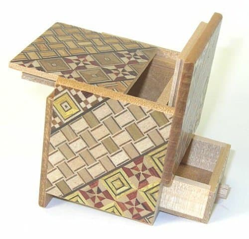 2 Sun Cube with hidden drawer Yosegi Japanese Puzzle Box