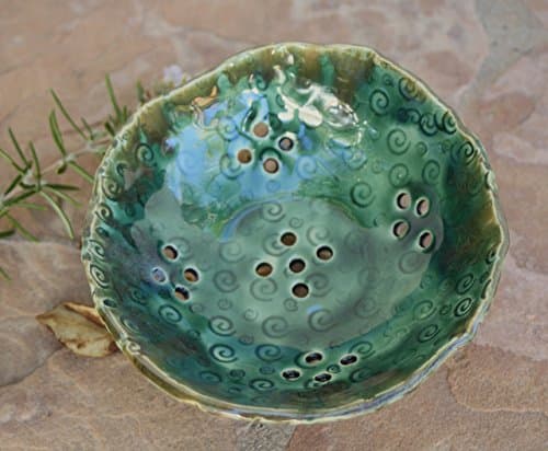 Green Berry Bowl, handmade ceramic small colander
