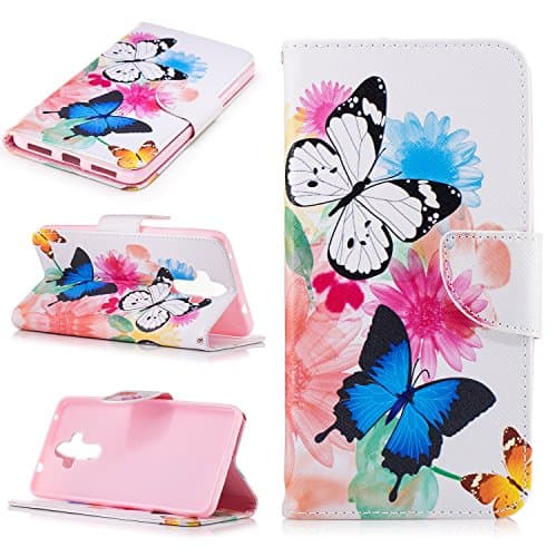 YYhin Case For Huawei Mate 9(5.9") Case Cover,Flip Wallet Case,Stand Cover,Magnetic Protective Cases Covers With Fashion Painted.[Love/Two butterflies]