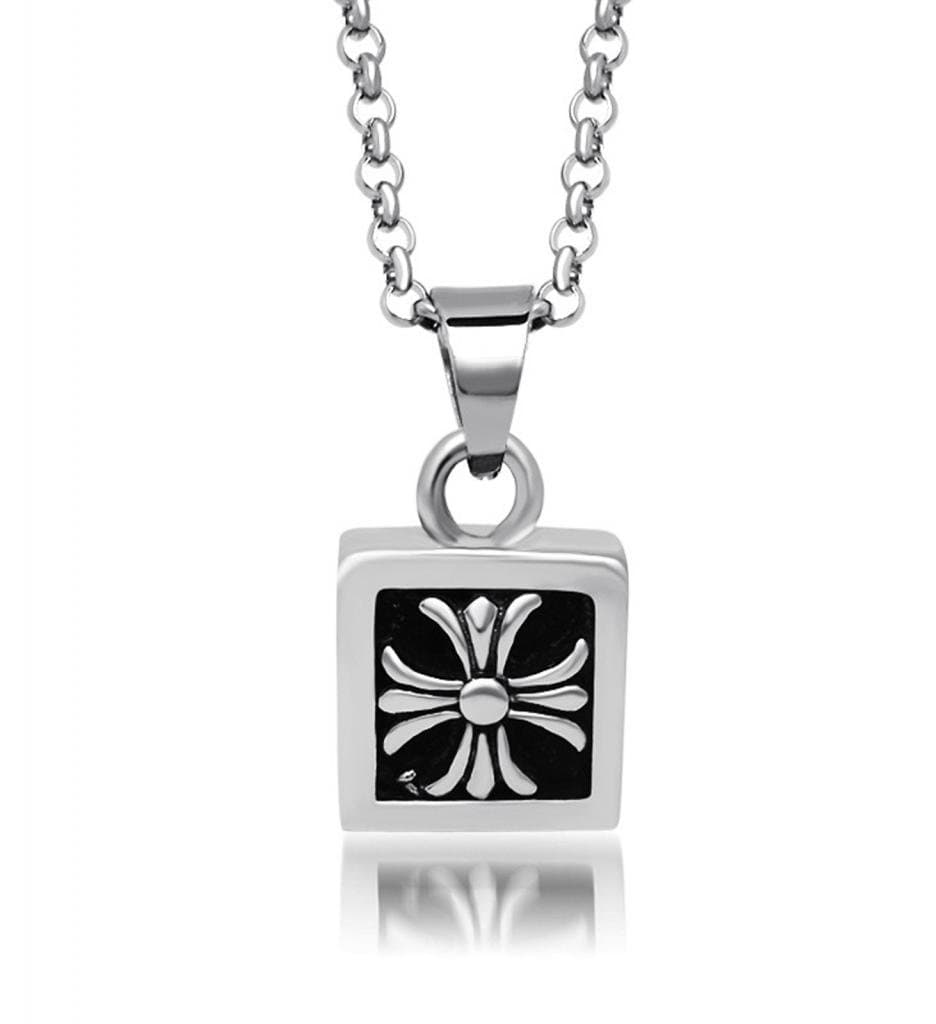Stainless Steel Pendant Men's Necklace Square Shape Iris Cross Pattern Fastness Fashion Design