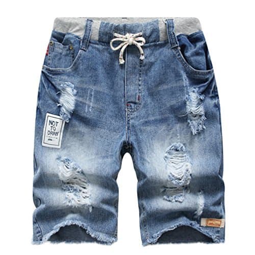 LOKTARC Boys' Ripped Frayed Pull-On Denim Shorts