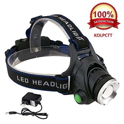 KOLPCTT Rechargeable Headlamp LED, 3 Modes Headlight, T6 Flashlight Headlamp, Battery Powered Helmet Light for Camping, Running, Outdoor fishing,hiking and reading, present a charger